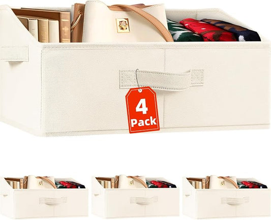 Closet Organizers Bins 4 Pack - Large Closet Shelf Organizer with Handles - Fabric Trapezoid Home Organization and Storage Baskets for Organizing Clothes Toy Blanket Towel Purse Hats