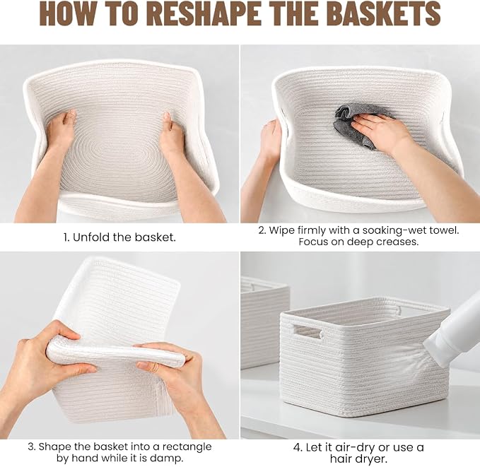 5 Pack White Woven Storage Baskets for Shelves, Decorative Basket Organizer Storage Bins for Toys, Books, Clothes, Closet, Nursery, Bathroom – Cotton Rope Shelf Baskets for Organizing and Decor