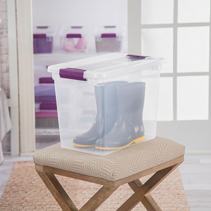 Sterilite Large Clip Box, Stackable Small Storage Bin with Latching Lid, Plastic Container to Organize Paper, Office, Clear Base and Lid (Pack of 6)