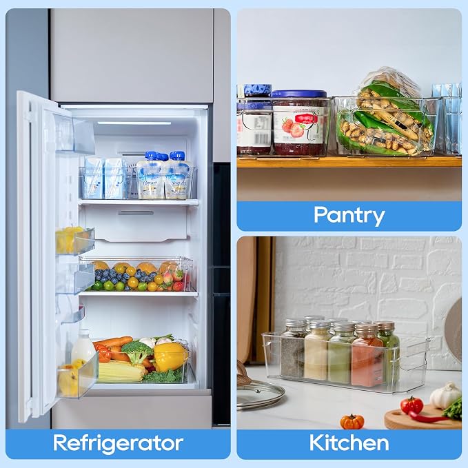 JollyPack Clear Plastic Storage Bins, 8 Pack | Pantry Organizers, Storage with Handles, Clear Storage Containers,Great for Fridge, Kitchen, Cabinet, Bathroom and Office