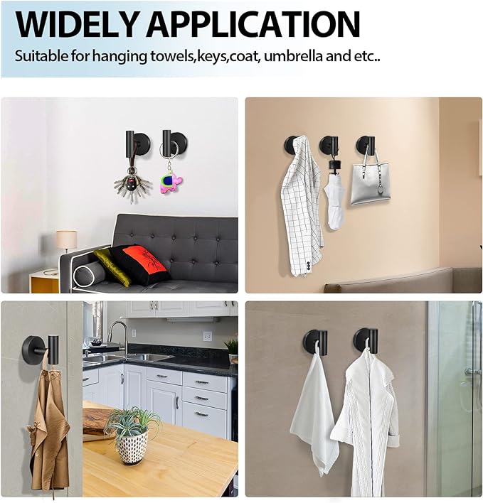 Kruodop Towel Hooks for Bathroom,6 Packs Wall Mount Towel Holder,Black Matte Wall Robe Hook,Stainless Steel Heavy Duty Door Hanger Towel Hook for Kitchen, Bedroom,Hotel,Pool,Coats - Black