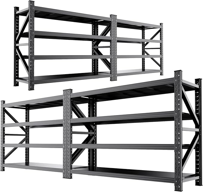 4-Pack 6000LBS Heavy Duty Garage Shelving for Large Garage & Warehouse Storage Organization, 4 Tier Adjustable Metal Storage Rack for Workshop, Basement & Storage Room, 79" W x 24" D x 74" H