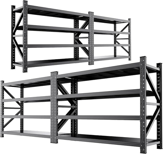 4-Pack 6000LBS Heavy Duty Garage Shelving for Large Garage & Warehouse Storage Organization, 4 Tier Adjustable Metal Storage Rack for Workshop, Basement & Storage Room, 79" W x 24" D x 74" H