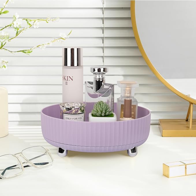 360 Rotating Makeup Perfume Organizer Skincare Tray, Small Purple | 360 Degree Spinning Lazy Susan Organizer Lotion Cosmetics Storage for Dresser, Vanity, Bathroom Countertop