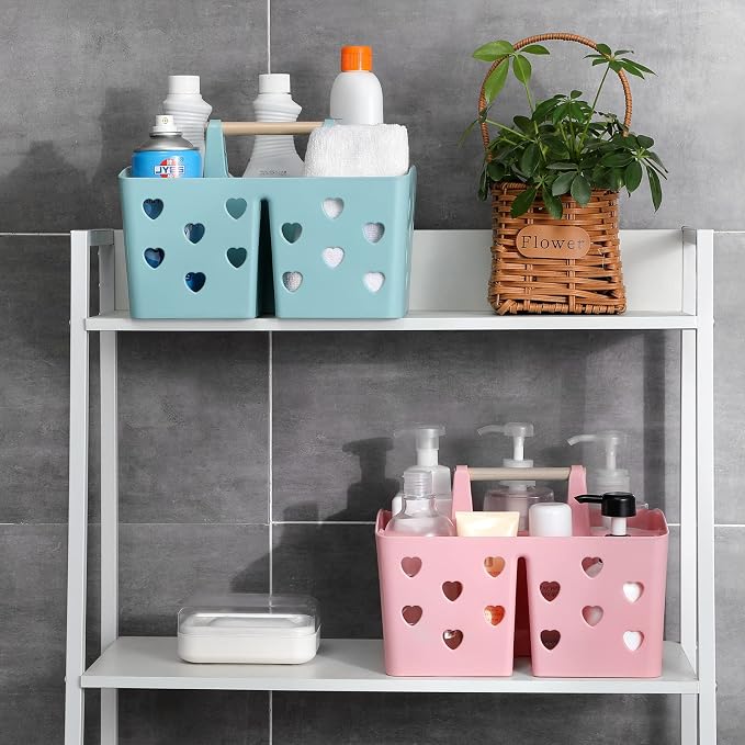 Portable Shower Caddy Plastic Shower Basket Organizer with Handle, Pink | Divided Bathroom Caddy Storage Cleanning Caddy Tote for College, Dorm Room, Kitchen