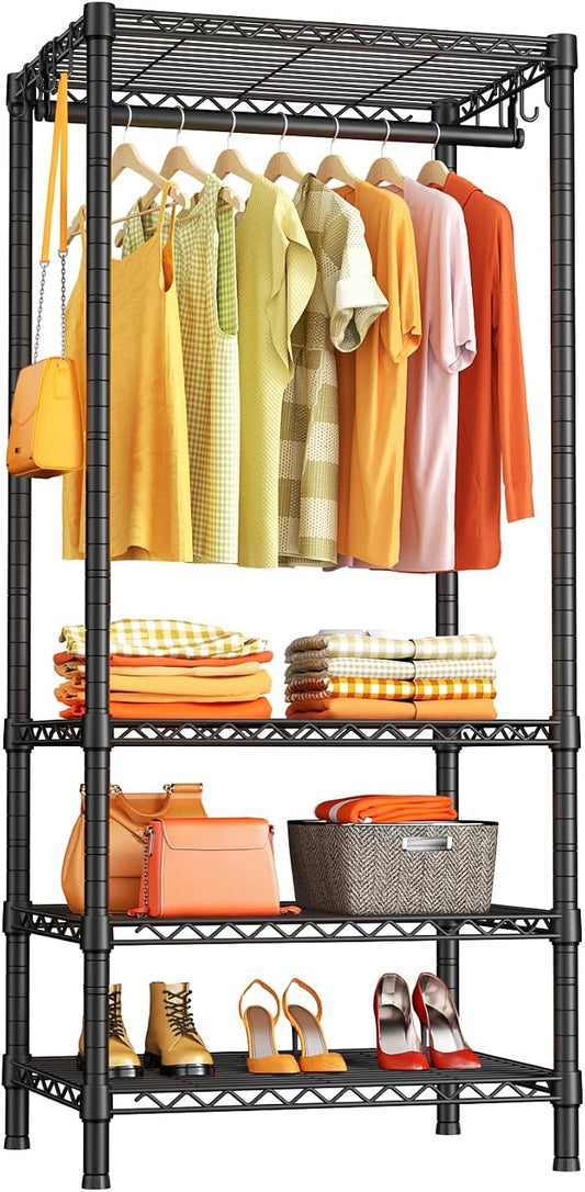 Ulif H4 Mini Portable Closet, 4 Tiers Freestanding Clothing Garment Rack for Small Space, Metal Clothes Wardrobe System for Bedroom, 23.6" W x 14" D x 76.4" H, Load 502 lbs, Black | Metal Clothes Wardrobe System for Apartment, Small Space and Bedroom, ...
