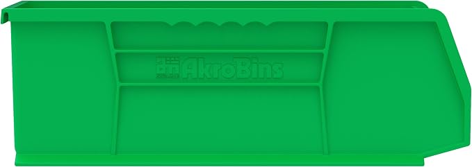 Akro-Mils 30234 AkroBins Plastic Storage Bins, 15"x5"x5", Green, 12-Pack | Space-Saving Stackable Bins for Garage, Pantry, Craft Organization