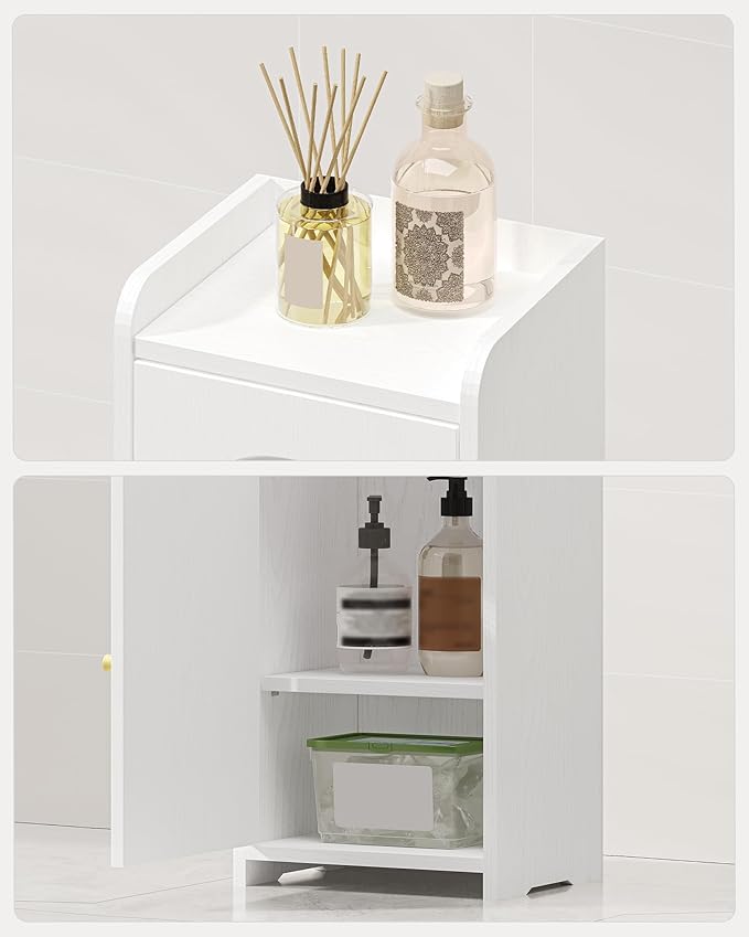 Hzuaneri Bathroom Storage Cabinet, Small Corner Floor Cabinet with 2 Doors | Narrow Toilet Paper Cabinets with Adjustable Shelf, Bathroom Organizer for Small Spaces, 7.9" D x 9.8" W x 29.5" H White