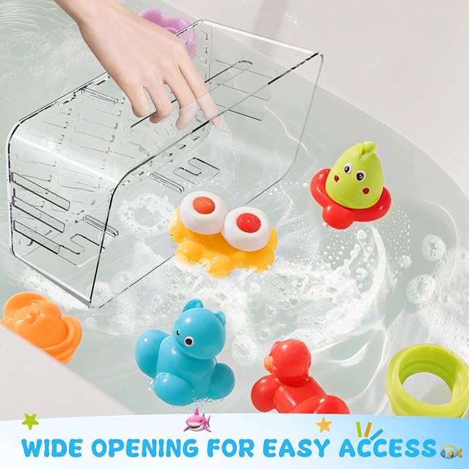 Bath Toy Storage 2 Packs, Large Bath Toy Holder - 3 Compartments, Quick-Dry | BPA-Free Bathtub Toy Organizer, Wall-Mounted Adhesive Shower Caddy, Bathroom Toy Basket & Bin for Baby, Toddler, Kids, Clear