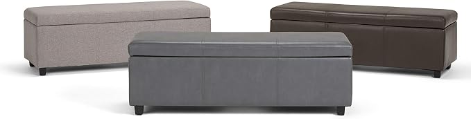 SIMPLIHOME Avalon Storage Ottoman Bench - 48" Wide x 16" High Upholstered Vegan Leather Rectangular Lift-Top Ottoman in Stone Grey, Contemporary Storage Bench for Living Room with High-Density Foam