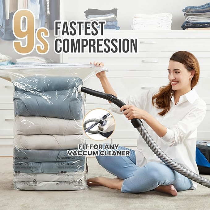 TAILI 12 Pack Vacuum Storage Bags, Jumbo Cube 31x40x15 Inch, Cream | Extra Large Vacuum Seal Bags for Comforters, Blankets, Bedding, Clothing, No Pump Compression Cube, Space Saver Storage
