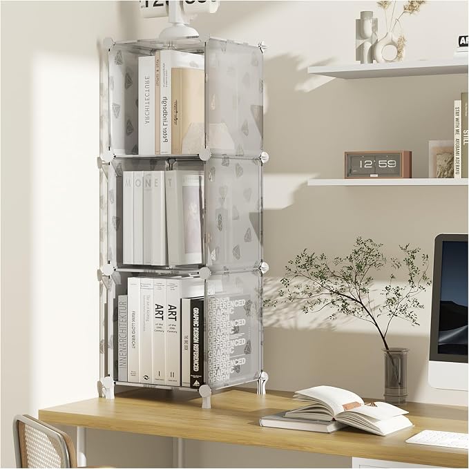 UNKU 3 Cube Storage Organizer, Closet Organizer Storage Shelf,Translucent | DIY Stackable Bookcase, Clothes Organizer Shelf for Closet, Bedroom, Living Room, Cabinet, Home, Office