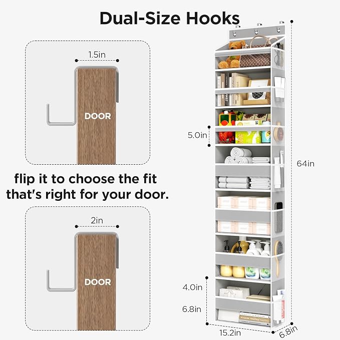 Mefirt Over The Door Organizer, 7 Tier Door Hanging Organizers with 7 Large Pockets 12 Side Pockets, Behind Door Storage Hanging Shelves for Closet Bathroom Bedroom Nursery