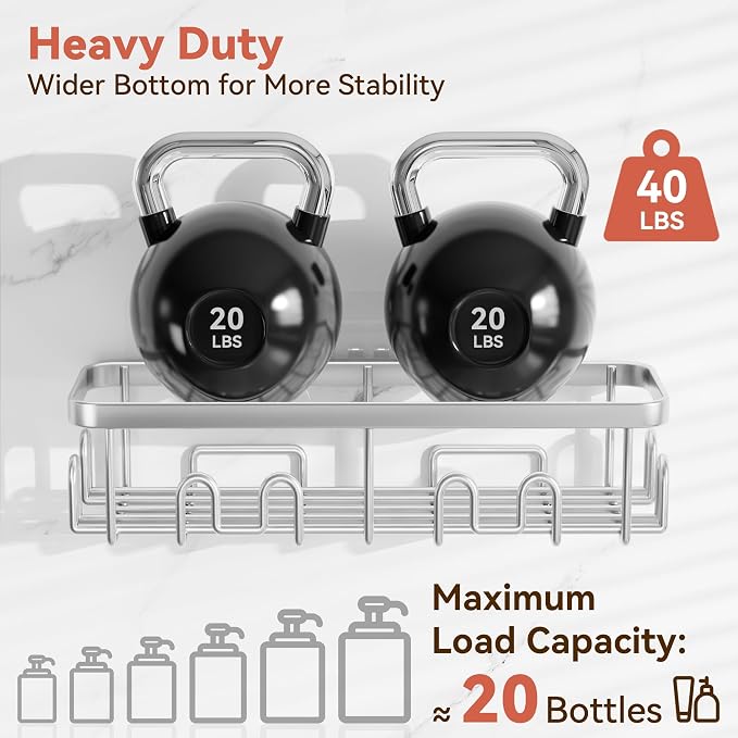 YASONIC Shower Caddy Adhesive, 100% Rustproof Shower Organizer, Large Capacity Shower Shelves for Inside Shower, No Drill Shower Storage for Home (2 Pack Silver)