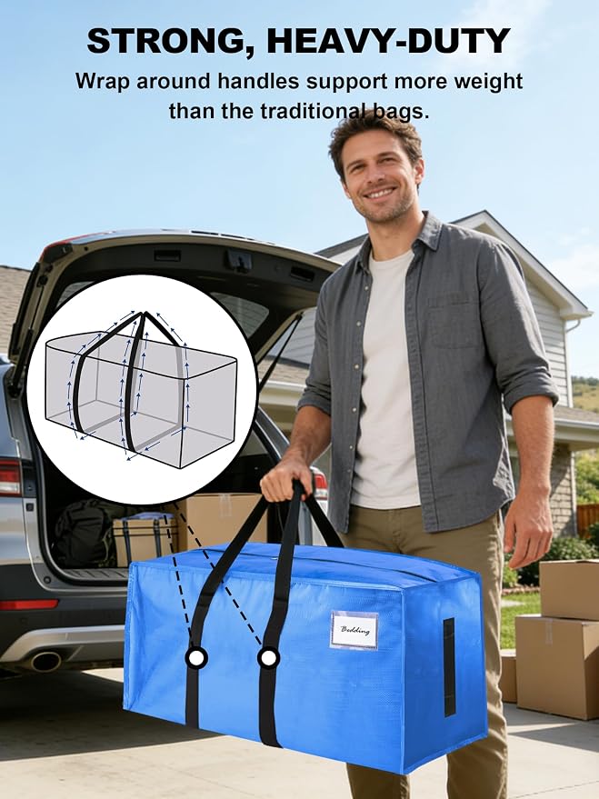 HOMESURE Supports 200lbs Heavy Duty Moving Bags - Strong Zipper & Wrap-Around Handles - Water-Resistant Storage Totes, Durable Alternative to Moving Boxes - 8 Pack - Sky Blue