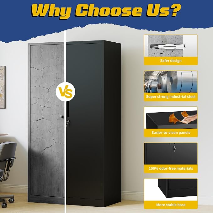 Metal Storage Cabinet, 71" Steel Garage Storage Cabinets with Lock | Locking Tool Cabinet with Doors and Adjustable Shelves Utility Cabinets for Garage,Bathroom,Kitchen,Home Office,School,Shop