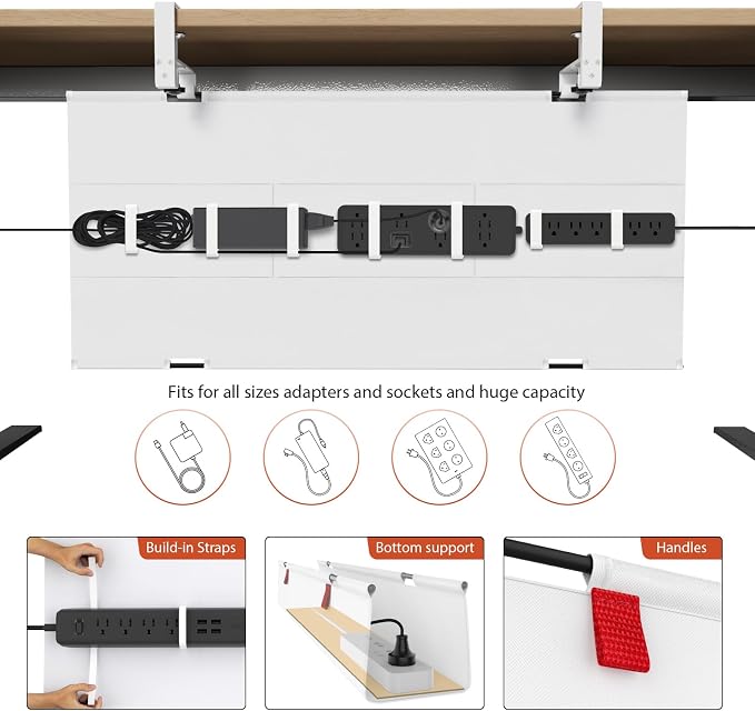 Univivi No Drill Under Desk Cable Management Tray, 36 inch Cable Management | Clamp/Screw Mount Cable Management Under Desk, Premium Fabric Under Desk Cable Tray, Various Size Cable tray for Office, Home