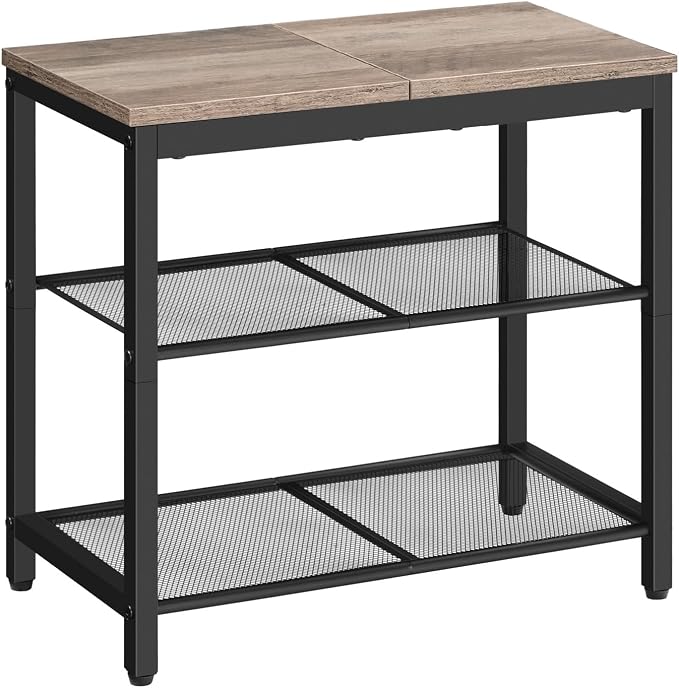HOOBRO Shoe Bench, 3-Tier Shoe Rack, Industrial Shoe Organizer Storage Bench, 19.7 inches Entry Bench with Mesh Shelves, for Entryway, Living Room, Hallway, Easy Assembly, Greige BG50HX01