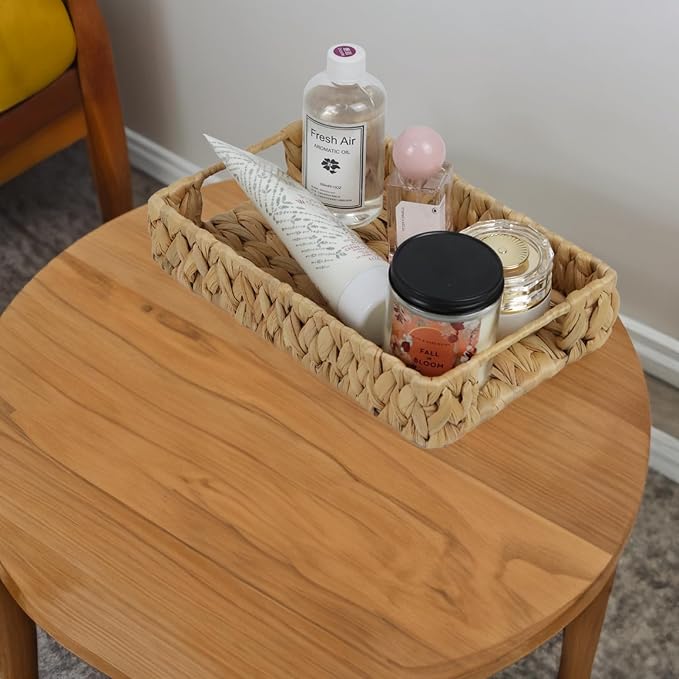 Water Hyacinth Bathroom Vanity Tray with Handle, 11 Inch | Toilet Tank Basket, Bathroom Counter Organizer, Small Wicker Tray, Toiletry Storage, Woven Decor
