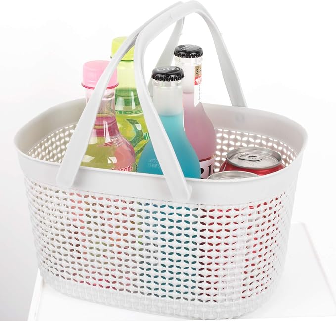 rejomiik Portable Plastic Shower Caddy Basket with Handles, Gray | Organizer Storage Tote Toiletry Bin for Bathroom, College Dorm Essentials, Kitchen, Camp, Gym