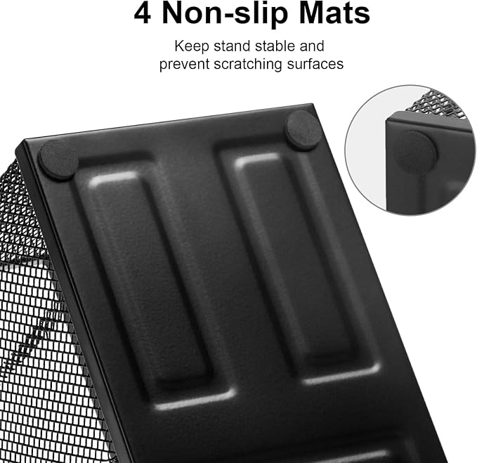 Comix Mesh Pen Holder, Desk Organizer for Home Office, Black | 3 Compartment Pencil Holder, Sticky Notes Holder, Pen Organizer Office Supplies