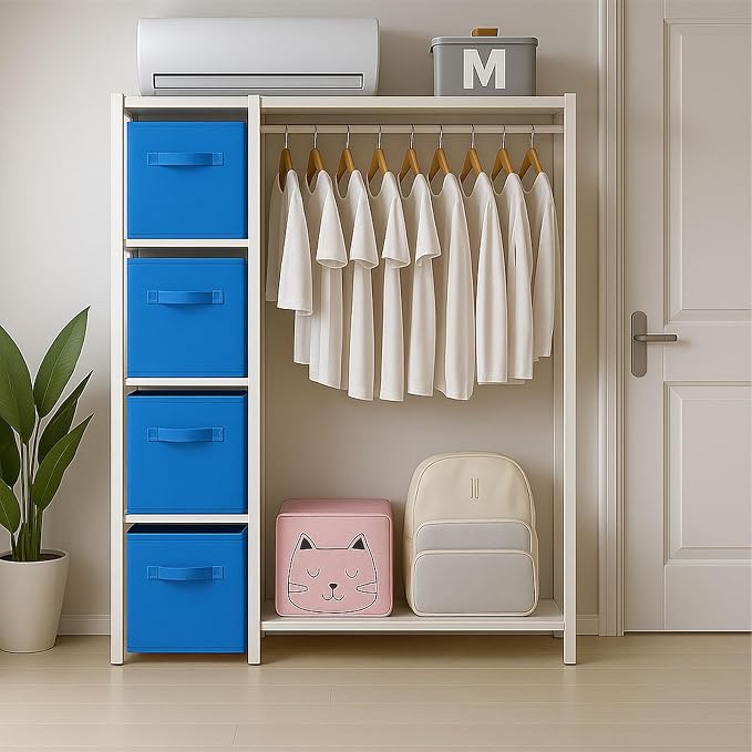 PowerKing Collapsible Storage Cubes, Farbic Storage Bins, Royal Blue, 6Pack | Sturdy, Lightweight, Easy Pull Handle, Closet & Shelf Organizer, Clothes and Toys Storage, 10.5'' x 11'' x 10.5''