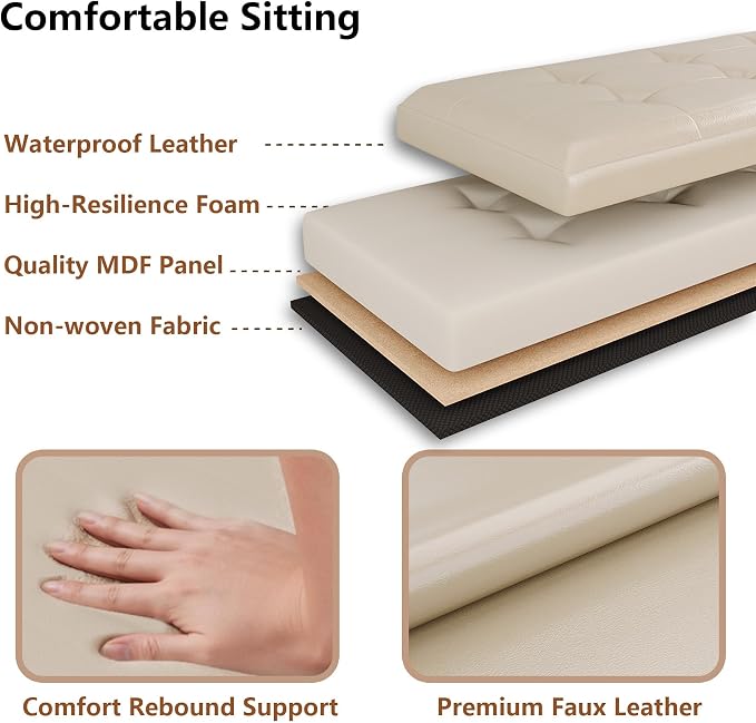 31.5 Inch Foldable Storage Ottoman Bench for Bedroom, Ivory | Foldable Footstool, Multi-Functional Foot Rest, End of Bed Bench, Large Hidden Storage Space, Storage Chest For Living Room