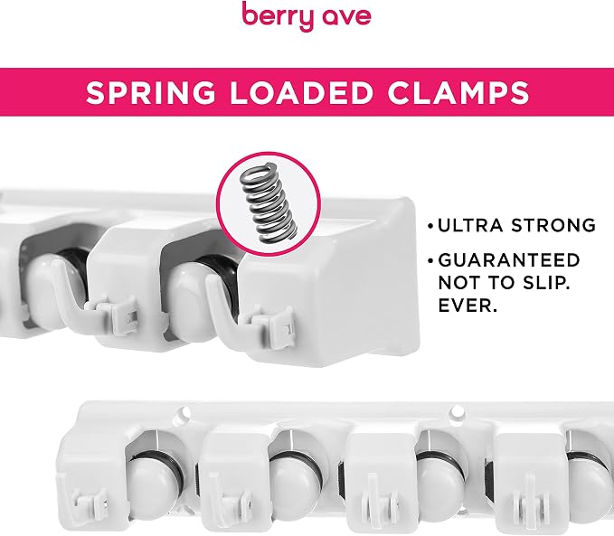Broom Holder Wall Mount, Mop and Broom Organizer – Wall Mounted Broom Rack & Mop Rack, Rack for Brooms and Mops | Broom Hanger Wall Mount with 5 Slots & 6 Hooks, Kitchen Garage Laundry Garden (White)