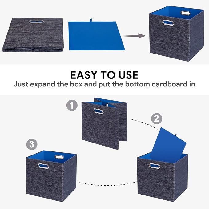 Posprica Storage Cube Basket Bins,13×13 Foldable Storage Containers for Shelf Cabinet Bookcase Boxes,Thick and Heavy Duty Fabric Drawer (4pcs, blue)