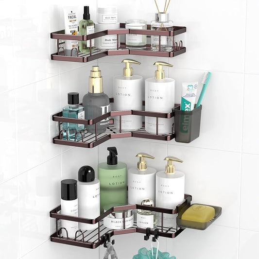 AKTECKE Corner Shower Caddy Organizer Shelf: Adhesive No Drilling Shower Rack Bathtub Shelves - 3Pack Rustproof Bathroom Shower Shelf