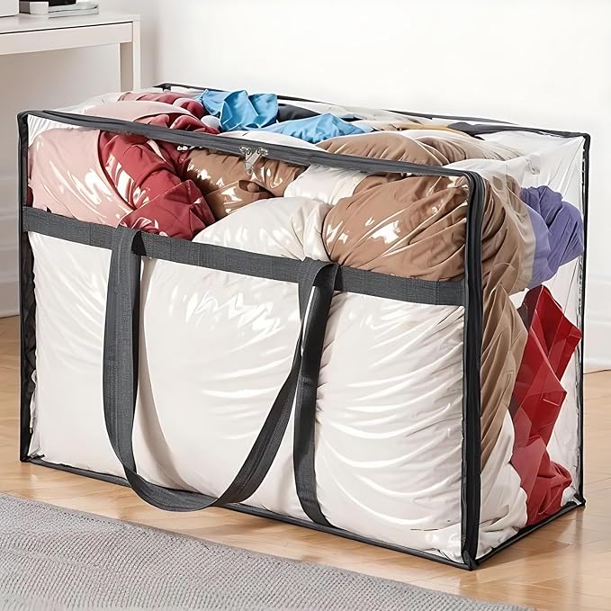 110L Large Capacity Clear Storage Bags with Zipper Comforter storage | Blankets, Bedding, Quilts, Pillows – Plastic Storage Bags for Organizing Seasonal Clothes and Household Items,3park