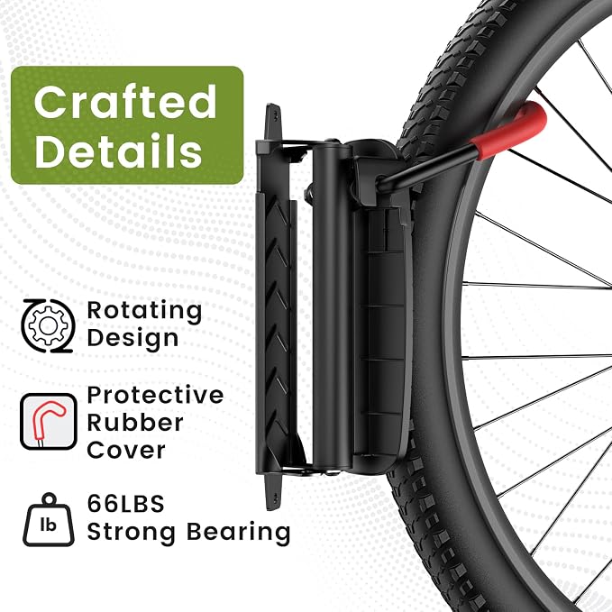 Housolution Swivel Bike Wall Mount [2 Pack], 150° Swivel Holds up to 66lbs Vertical Bike Rack Wall Hanger, Bike Hangers for Garage, Mountain Bike Wall Mounts, Bicyckle Storage Rack for Garage