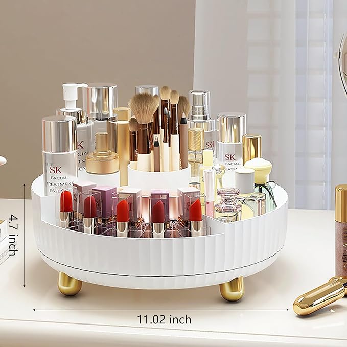 360 Rotating Makeup Perfume Organizer Skincare with Divider, Large White | 360 Degree Spinning Lazy Susan Organizer Lotion Cosmetics Storage for Dresser, Vanity, Bathroom Countertop