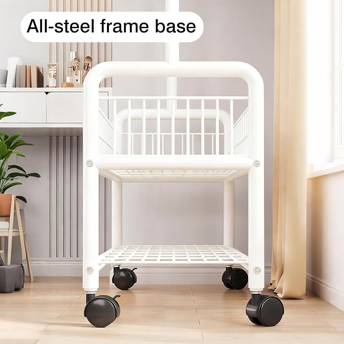 MYUPDALIN Clothes Rack with Shelves, Clothing Rack with Wheels, Multifunctional Hangers with Storage Baskets and Shoe Racks, Ideal for Bedrooms and Living Rooms (White, Bold 90cm/35in)