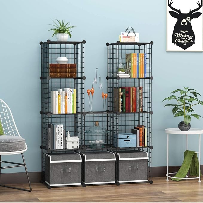 C&AHOME Wire Cube Storage, 12-Cube Storage Organizer Metal, C Grids, Black | Modular Shelves Units Storage Bins Shelving Bookshelf Shelf Cabinet Organizer