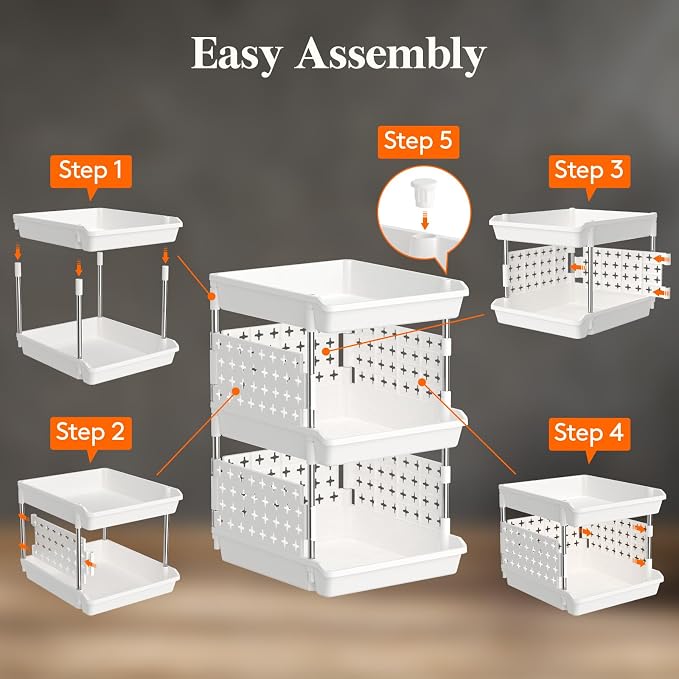 Lifewit 3 Tier Plastic Stackable Storage Baskets for Clothes 1 Pack, White | Stacking Bins for Food, Multifunctional Organizer for RV, Kitchen, Playroom, Pantry and Bathroom