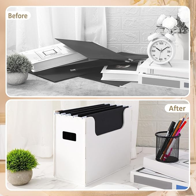2 Pcs Portable Desktop File, Side Handles, Filing Organizer, Hanging File Folders, Letter Size for Schools Office Home (White)