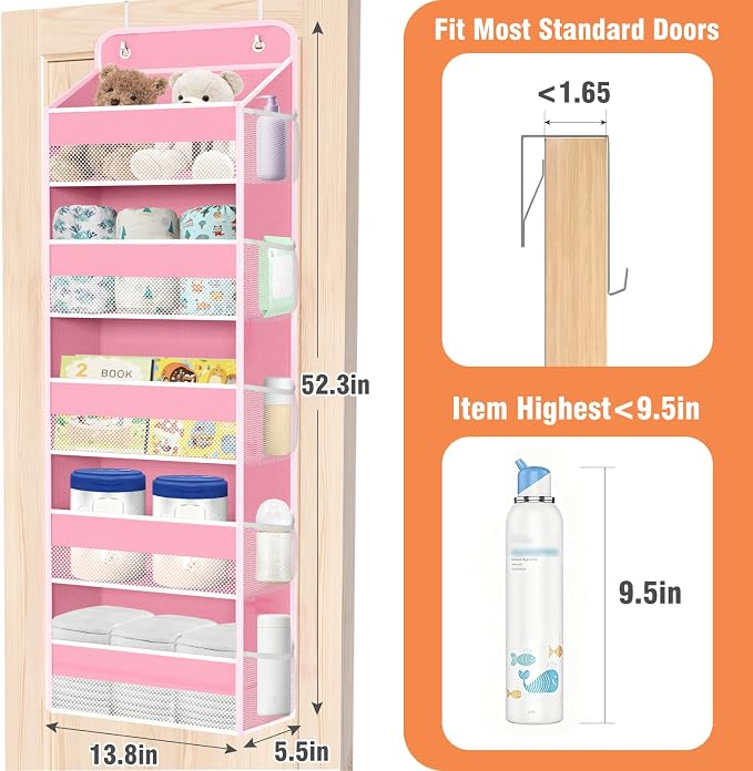 Over The Door Organizer Storage Large Capacity Hanging Bedroom Storage | 5 Shelves, 40 LB Capacity, Foldable Mesh Design, Clear Window, Sturdy, Large Storage Organizer for Nursery, Pantry & Closet