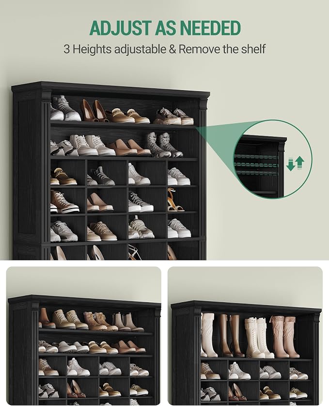 Hzuaneri 13 Tiers Shoe Storage Cabinet, Tall Shoe Cabinet with Cubby | Wooden Shoes Organizer for Closet, 52 Pairs, Shoes Cubby Organizer for Entryway, Hallway, Bedroom, Black SR41004X