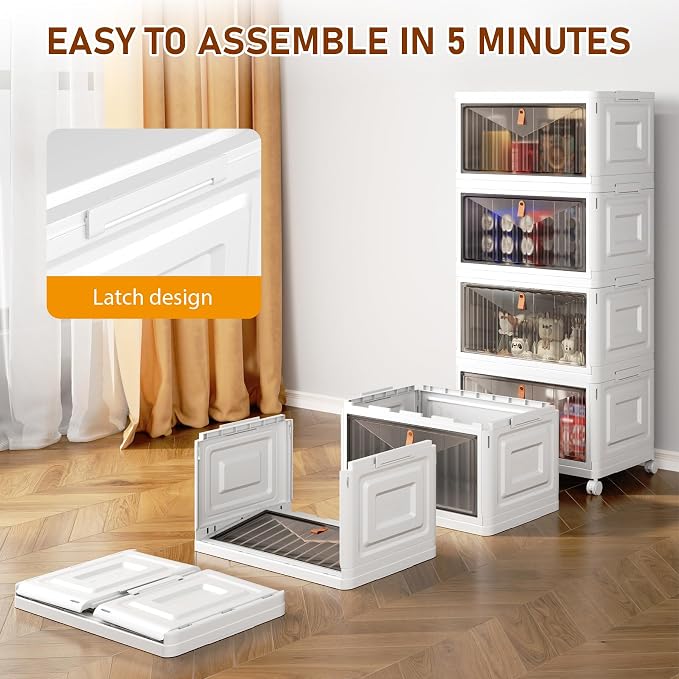 Wise Oannes Closet Organizers and storage, Storage cabinet with Wheels | Stackable Storage Bins with Wheels，Collapsible and Folds flat design to saves space, , Great for home, office, or garage