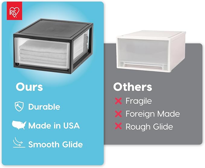 IRIS USA 2-Pack 30 Qt. Stacking Drawer Organizer with Sliding Drawer, Black | Organize clothing, accessories, office supplies, and household essentials around your home with easy access to stored items