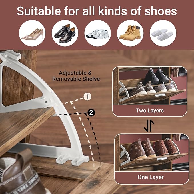 Haotian Shoe Cabinet Storage for Entryway | Narrow Shoe Cabinet with Three Flip Drawers to Save Space, Shoe Rack Cabinet for Entrance Hallway (Natural)