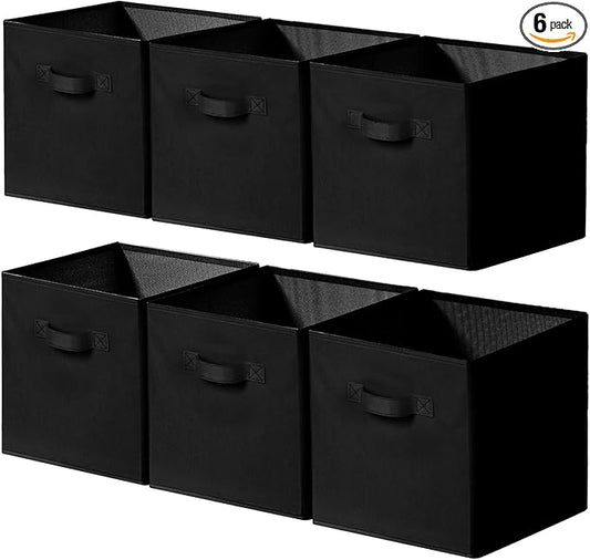 Cupic Cupid 11 Inch Storage Cube, Fabric Cube Storage Bin with Handles, Storage Cube Organizer for Clothes and Toys, Collapsible Cube Bins for Closet, Shelves, Nursery, 6-Pack, Black