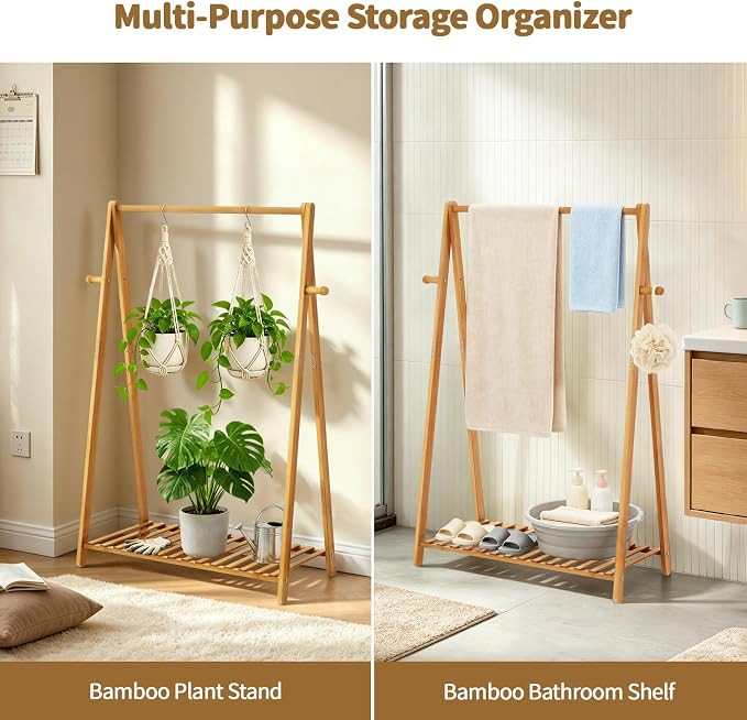 Kids Clothing Rack Small Baby Clothes Racks Bamboo Garment Rack 42"H | Wooden Short Mini Dress Up Costume Rack with Shelves for Hanging Clothes, Nursey Toddler Shower Children Clothes Hanger Rack