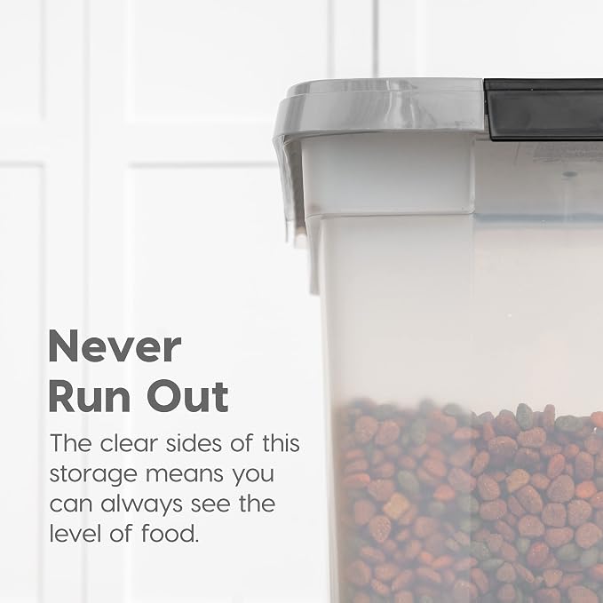 IRIS USA Dog Food Storage Container, Up to 50 lbs, Clear/Gray, Made in USA | Wheels for Mobility, Airtight Seal, BPA-Free, Best for Bird Seed, Cat food, Cat Litter, Chicken Feed, Pellets