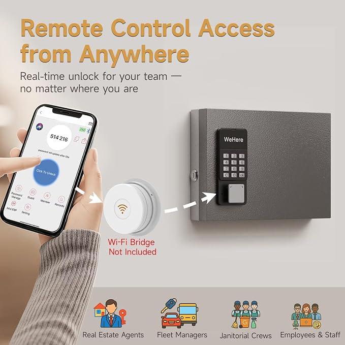 16 Key Lock Box Smart Key Organier Cabinet with Keypad & App for Office | Wall Mounted Lockbox use App, Custom & One Time Password, WiFi (Need W100 Bridge) Unlock for School, Office, Fleet, Hotel