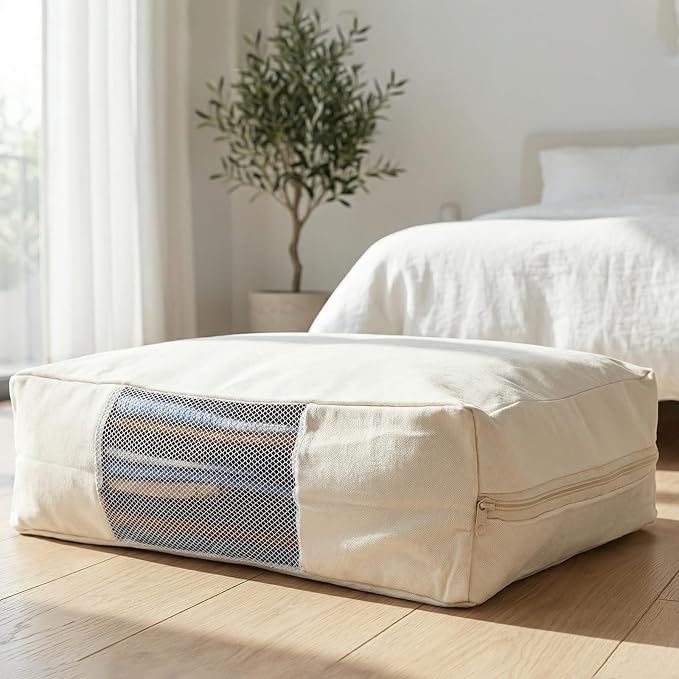 6 Pcs Cotton Canvas Sweater Storage Bag, 20"x14"x5" Closet Organizer Bag | Breathable Material, Mesh Window Design, Dustproof, Moth Proof, Large Capacity, Suitable for Seasonal Clothing, Bedding, etc.