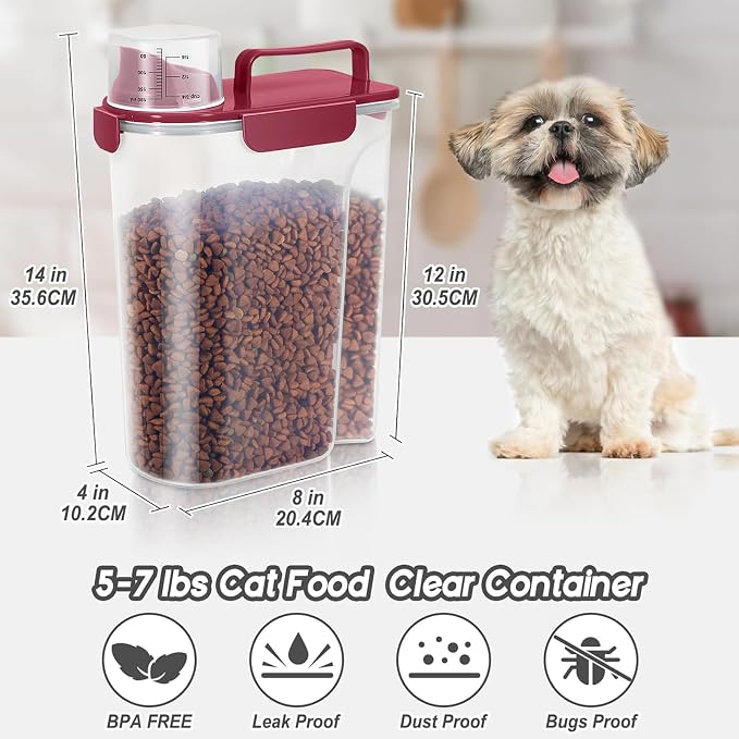 LEAWALK 5Lbs/6Qt Airtight Pet Storage Container For Cat Dog Bird Food and Keep Fresh, Translucent Body, Upgraded Large Nozzle for Easy Pouring With Handle Design Easy to Carry When Going 2pack