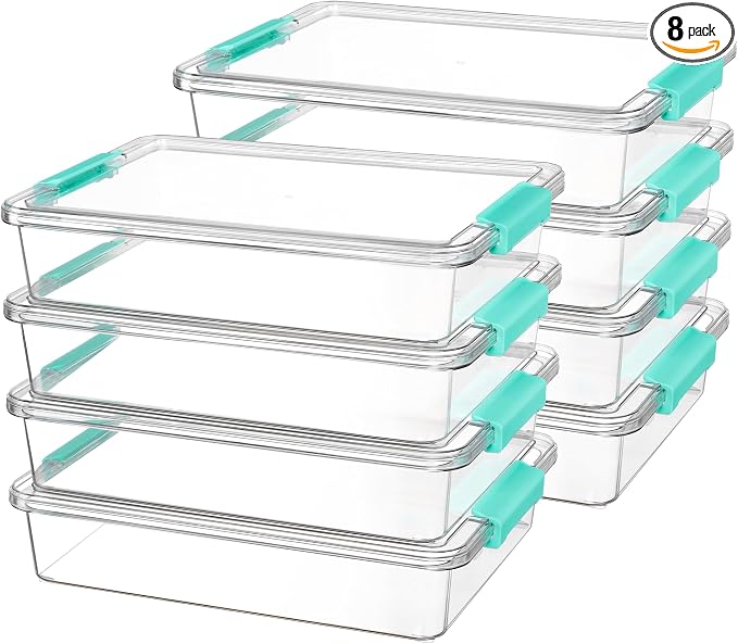 Vtopmart 8 Pack 6 Qt Plastic Storage Bins with Lids, Clear Sensory Bins | Stackable Containers for Organizing School & Office Supplies, Arts & Crafts Organizers and Storage for Home, Craft Room