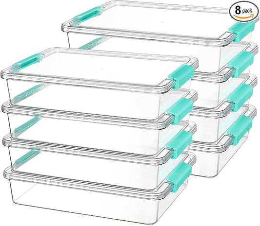 Vtopmart 8 Pack 6 Qt Plastic Storage Bins with Lids, Clear Sensory Bins | Stackable Containers for Organizing School & Office Supplies, Arts & Crafts Organizers and Storage for Home, Craft Room